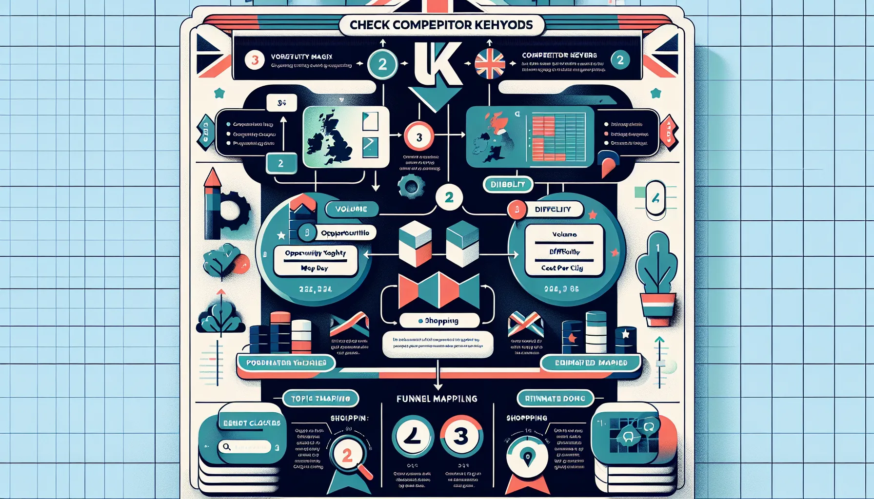 UK process diagram for prioritising competitor keyword gaps and intent mapping.