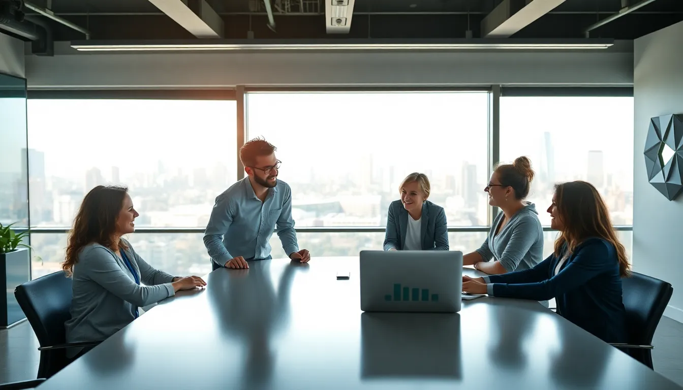 diverse professionals brainstorming in a modern office.