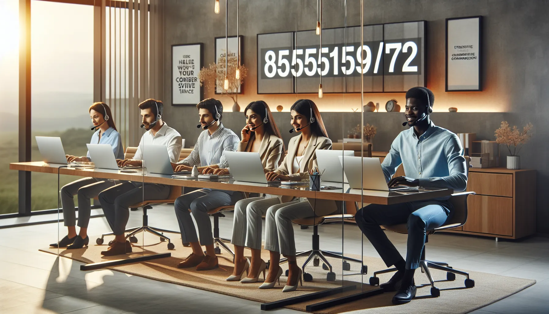 diverse team of customer service representatives in a modern office.