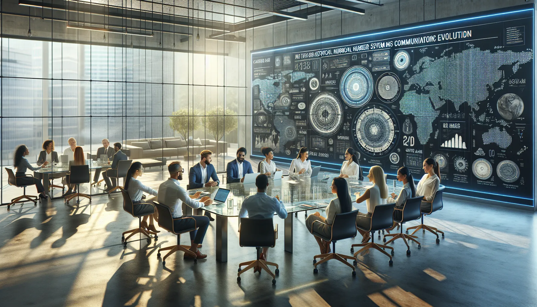 team discussing the historical significance of numbers in a modern office.