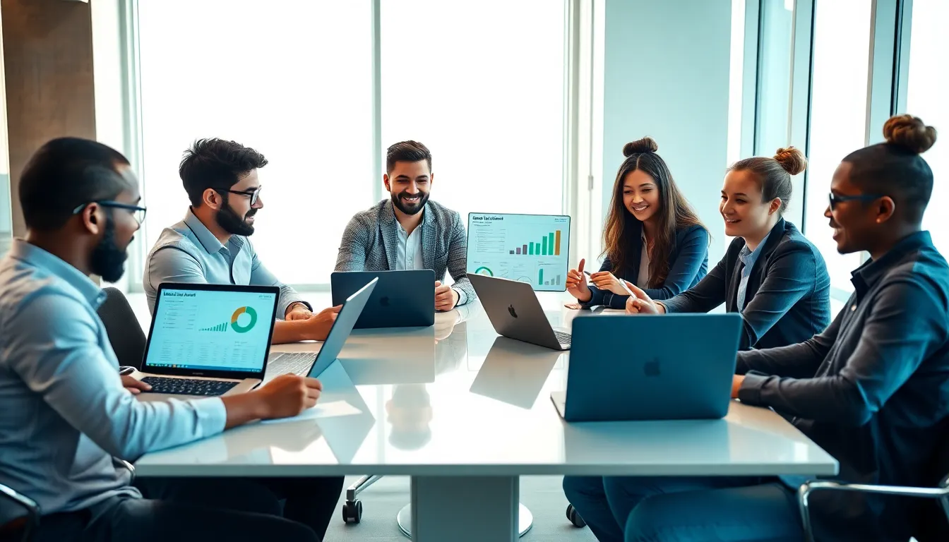 young professionals discussing financial strategies in a modern office.