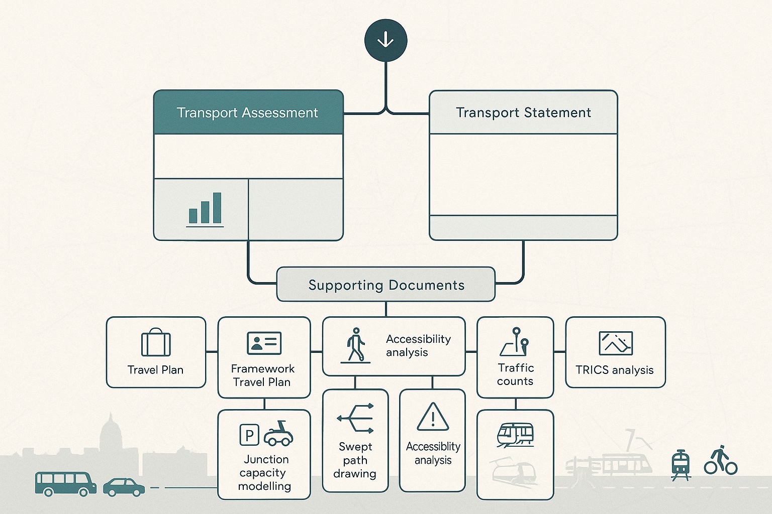 Infographic showing Nottingham transport planning documents and supporting evidence for applications.