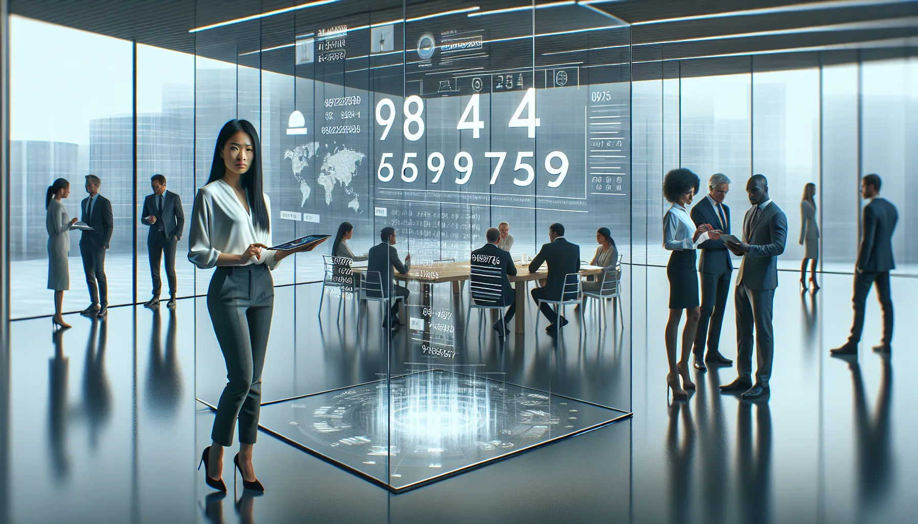 professionals brainstorming in a modern office about the number 9842559759.