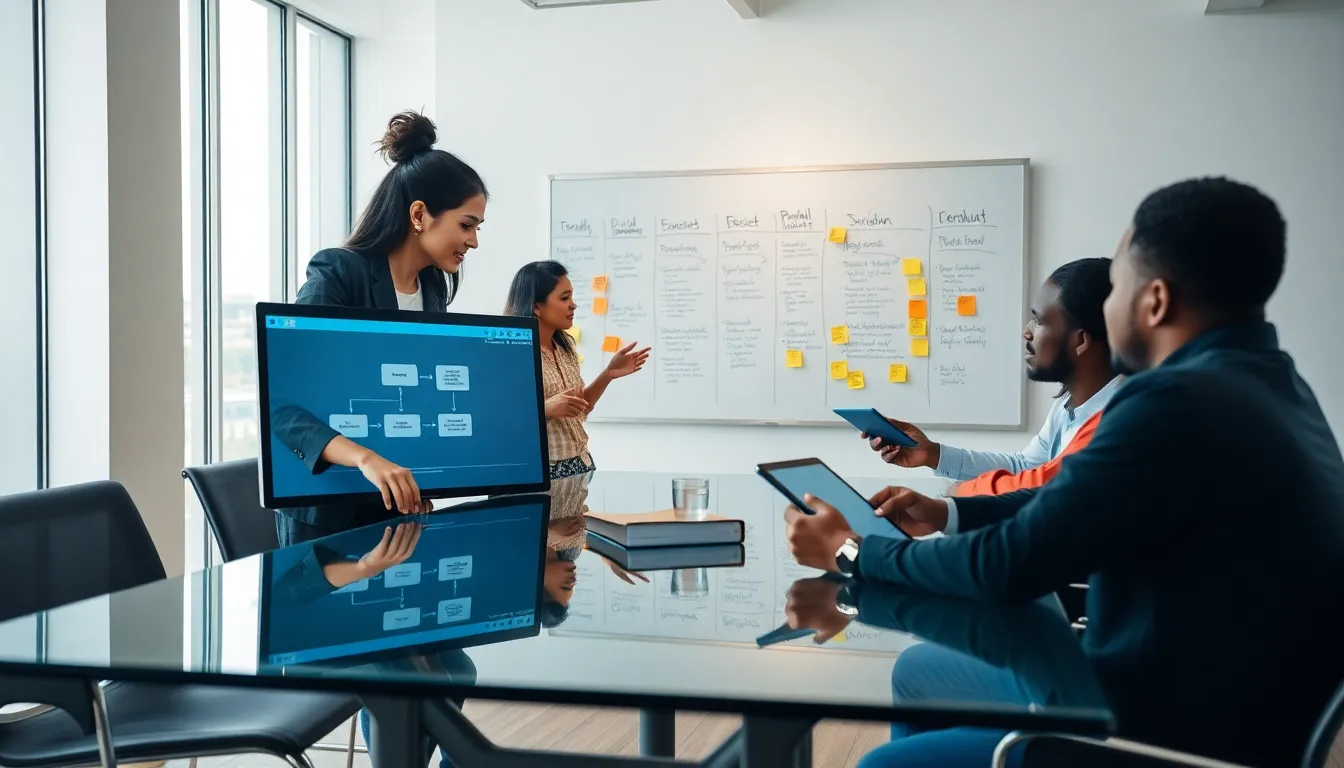 diverse team collaborating on problem-solving strategies in a modern office.