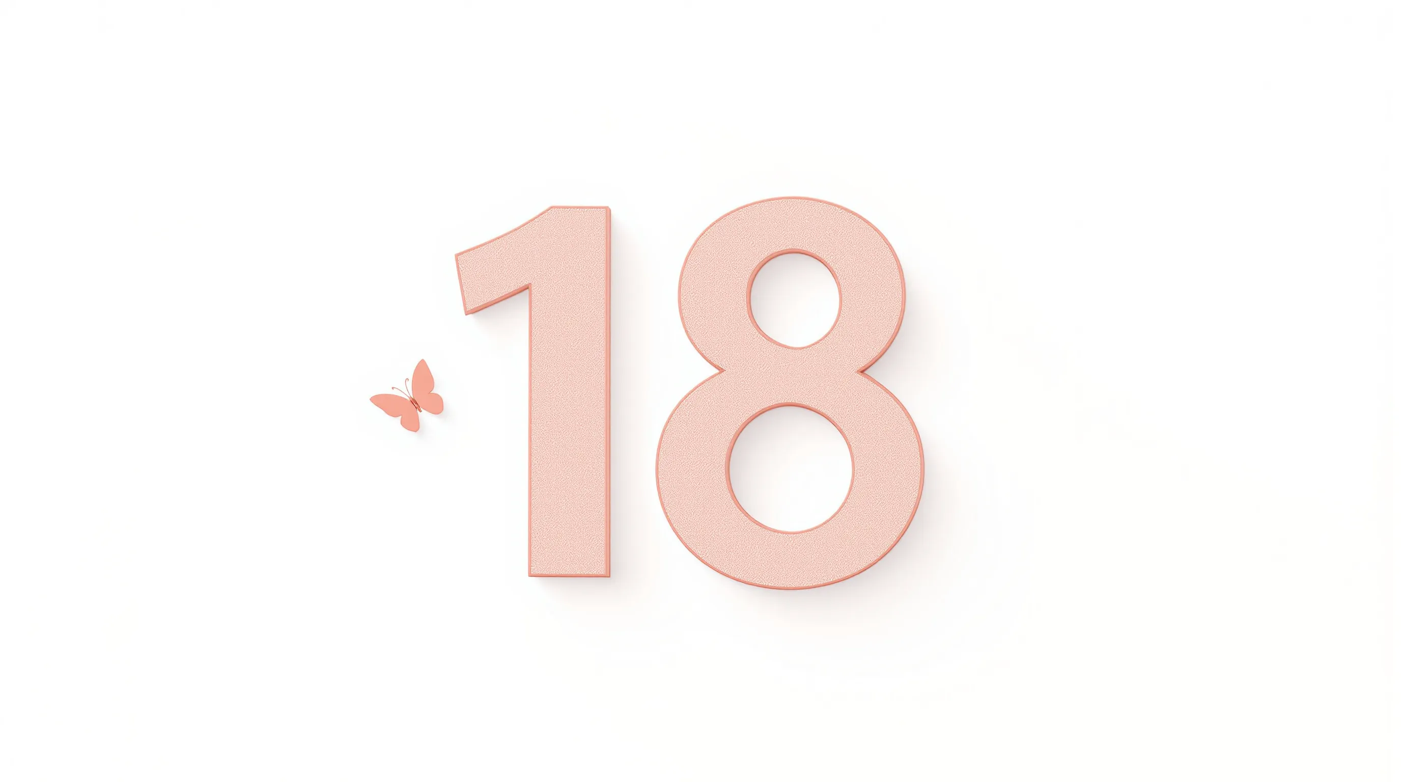 Minimalist number 18 with a young woman's silhouette and butterfly symbol on white.