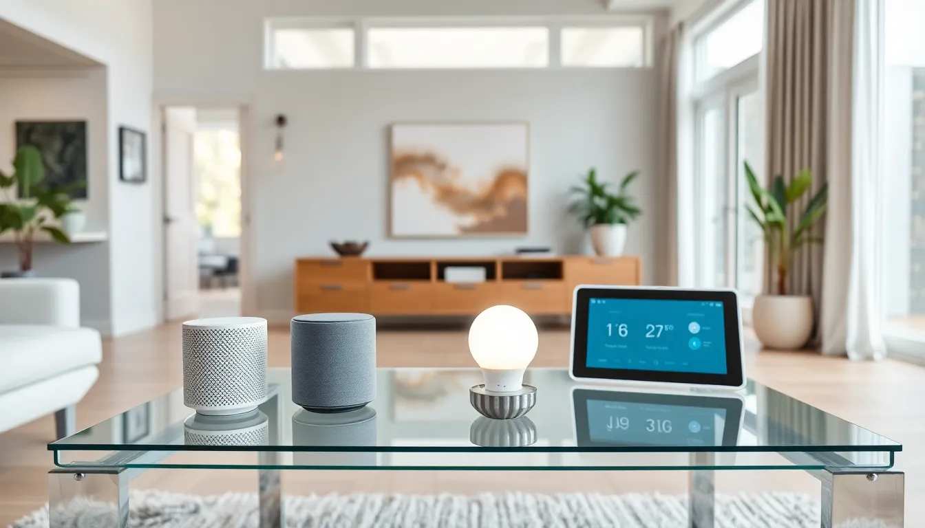 modern living room featuring various smart home devices.