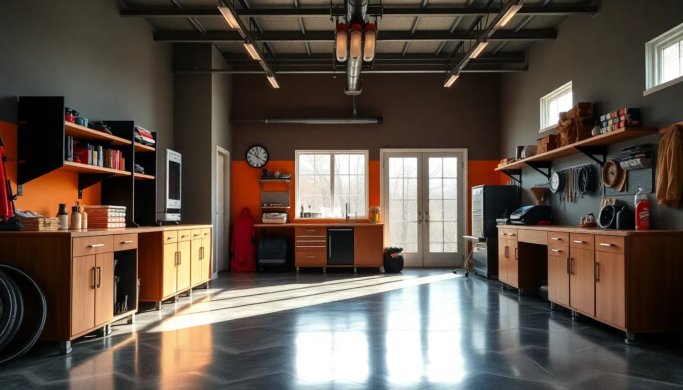 modern garage interior in Ohio with stylish design and functional elements.