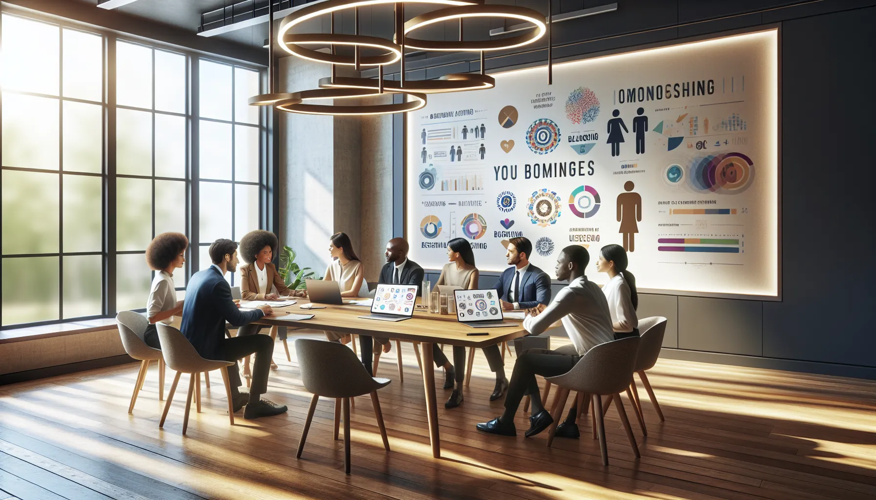 diverse professionals discussing the concept of kinship in a modern office.