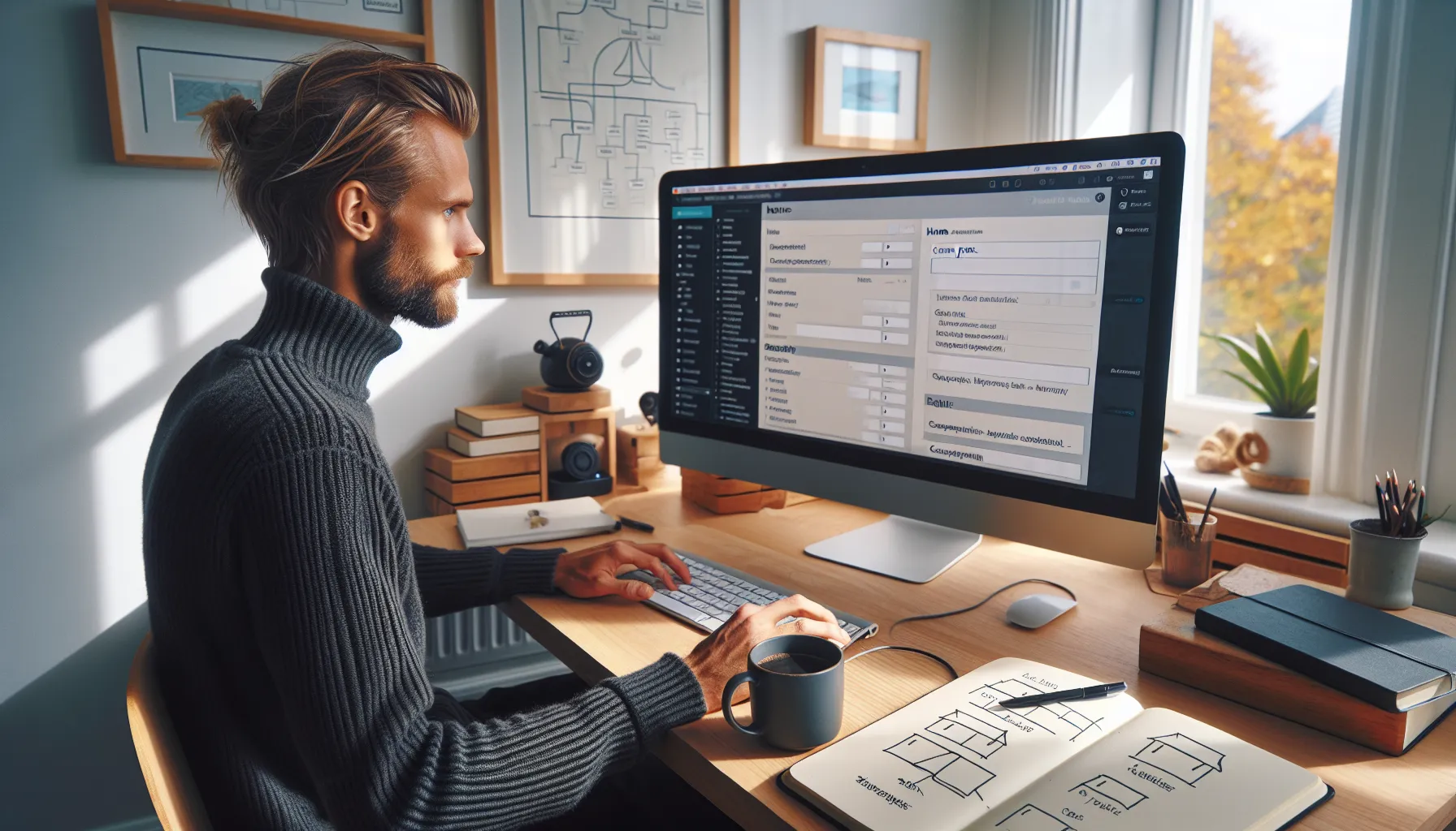 Norwegian developer plans wordpress custom post type and taxonomies at desk.