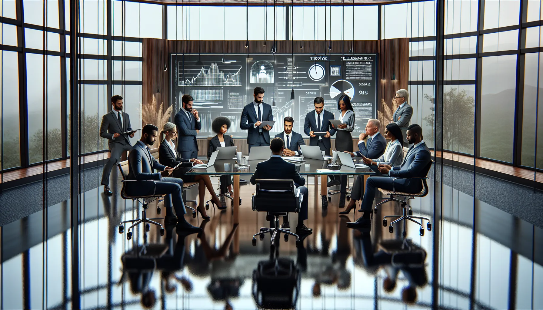 diverse team discussing telecommunications regulations in a modern office.