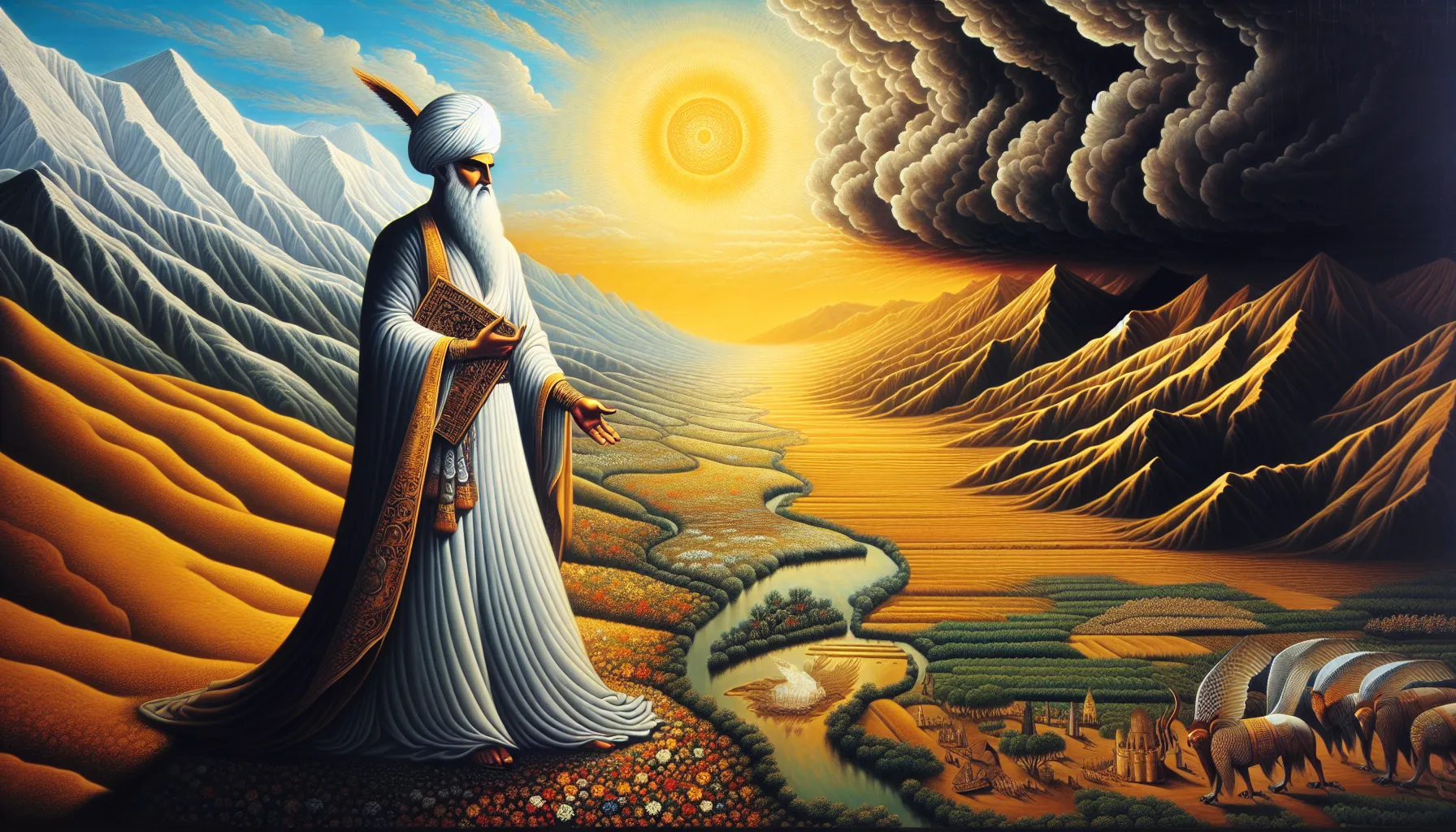 An illustration of Zoroaster symbolizing the origins of Zoroastrianism.