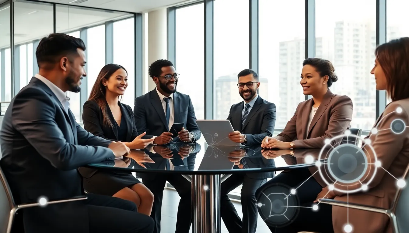 diverse professionals collaborating in a modern office on software solutions.