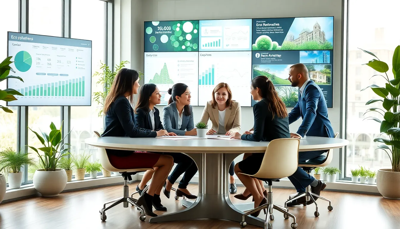 diverse team discussing restoration strategies in a modern office.