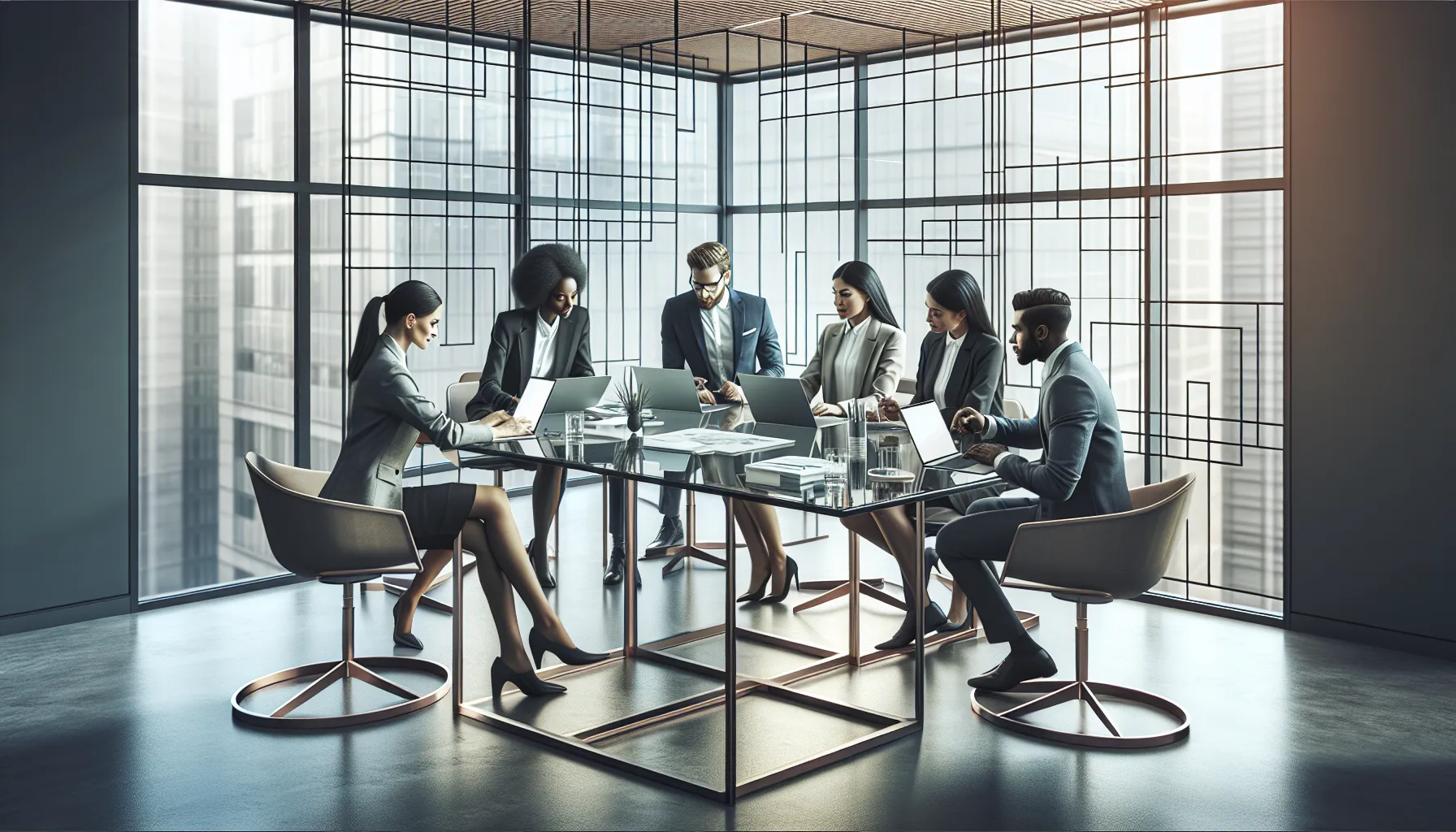 diverse team collaborating in a modern office setting.