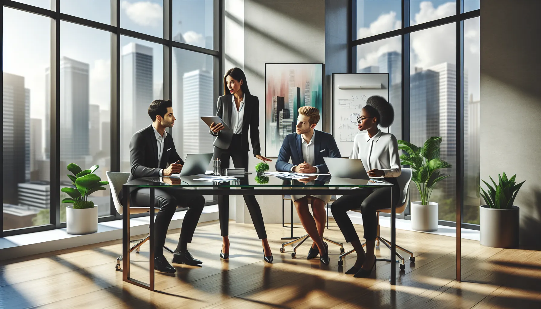 diverse team collaborating in a modern office setting.
