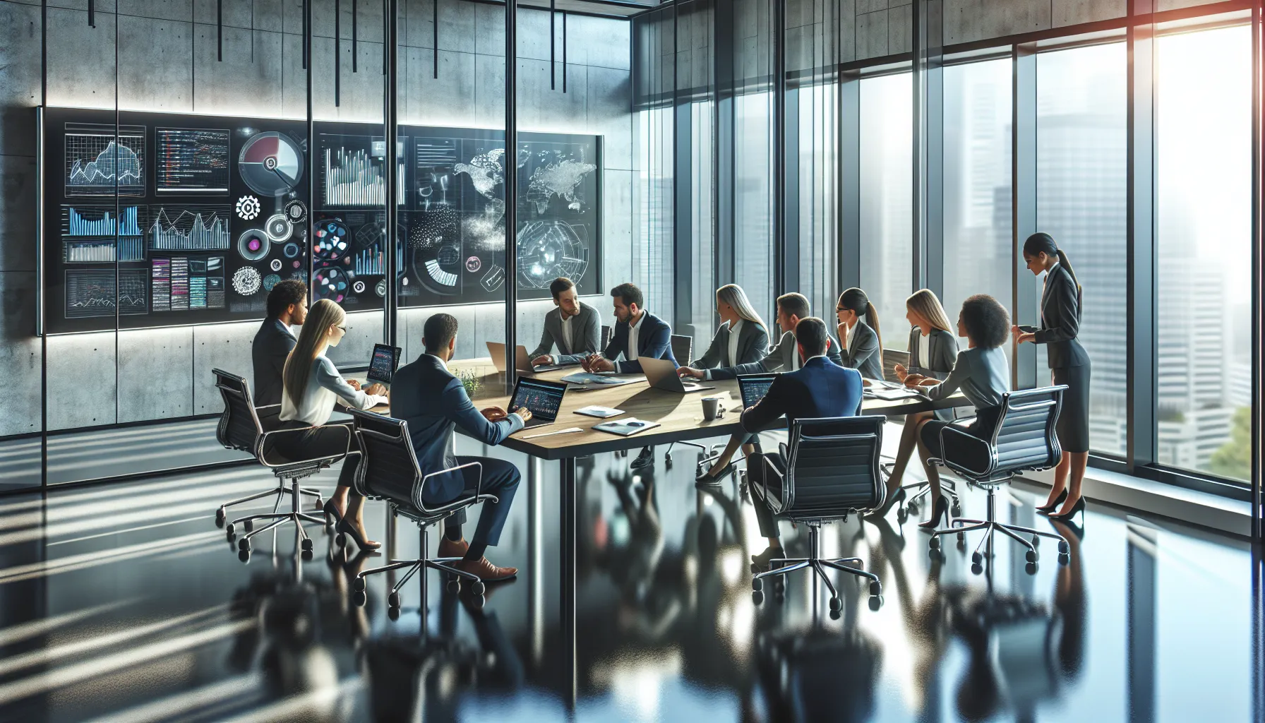 diverse professionals collaborating in a modern workspace about technology.