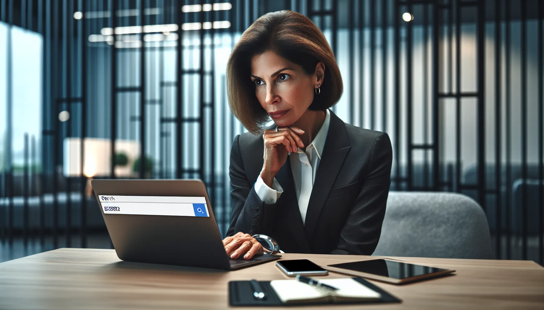 professional verifying the toll-free number 8556870290 at a modern desk.