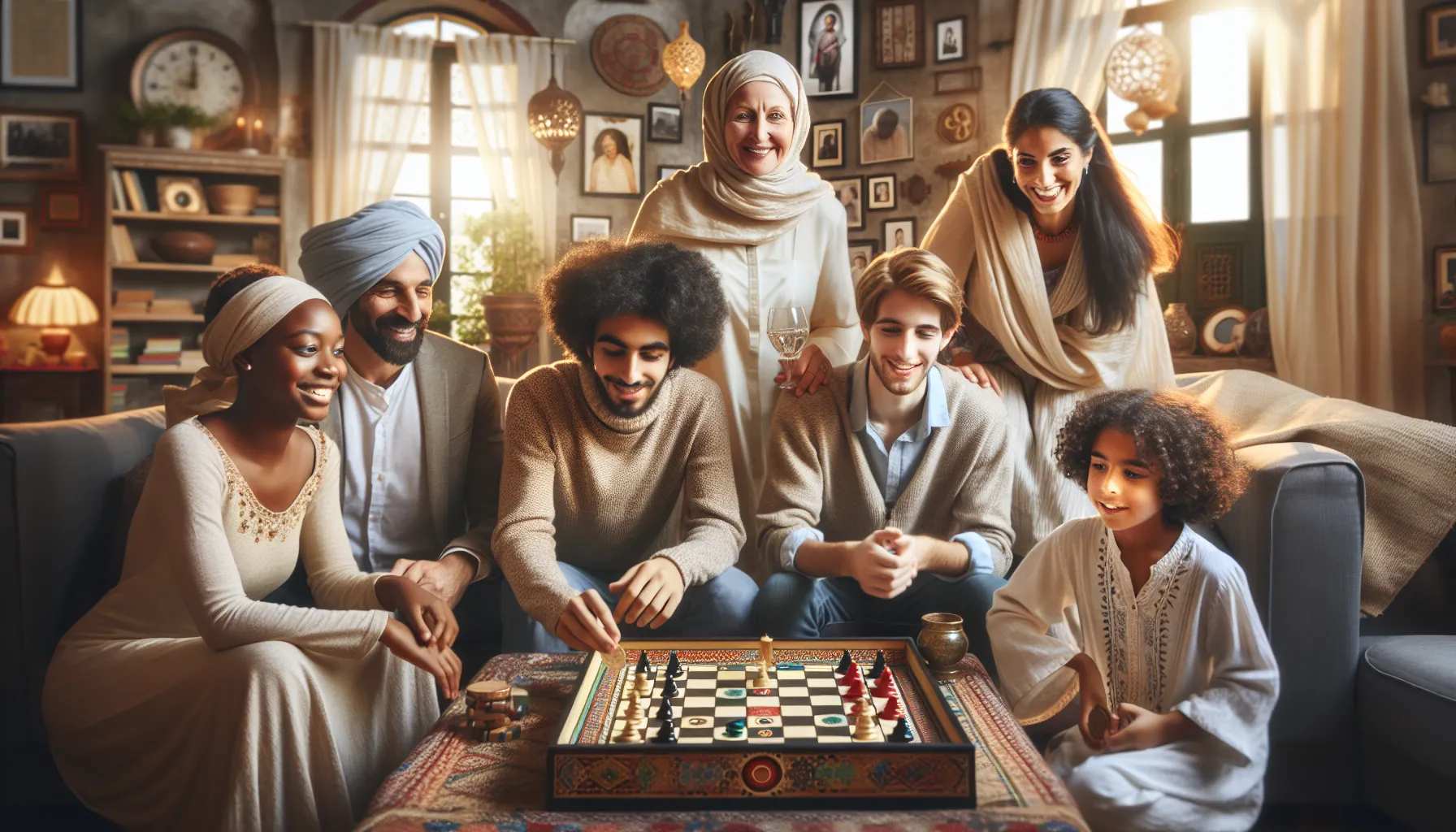 diverse group enjoying Sattamatakafinalank in a cozy living room.