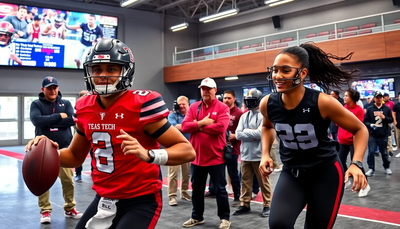 Texas Tech football recruits Caleb Johnson and Tara Blake in action.