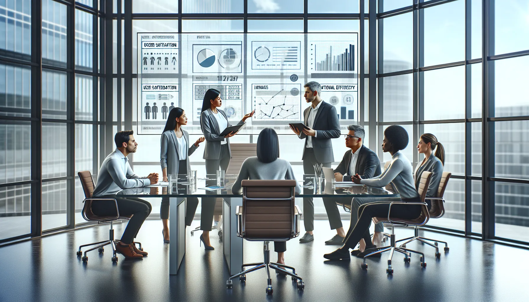 diverse business team discussing Goh9abd benefits in a modern office.