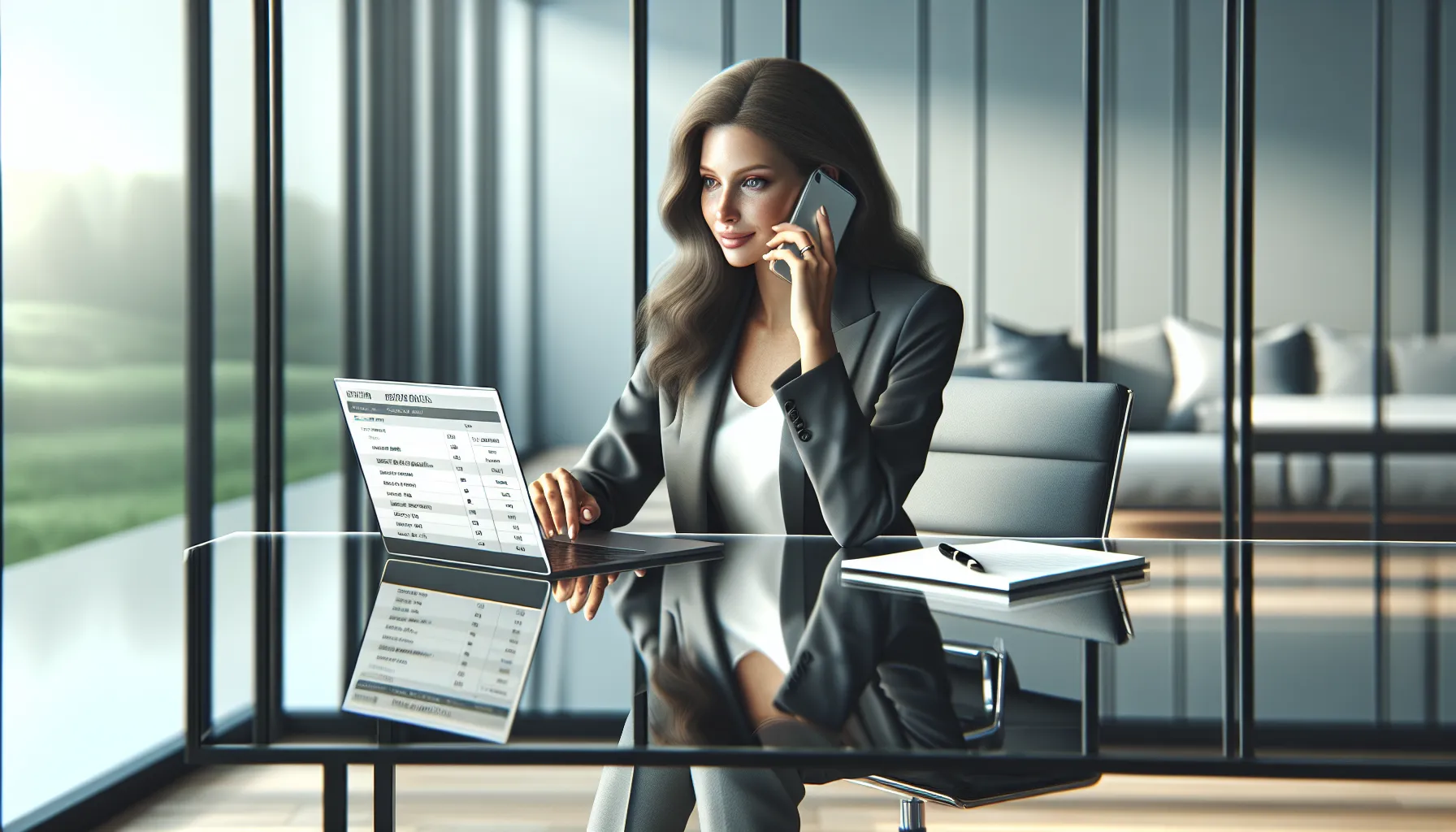 professional woman on a phone call in a modern office.