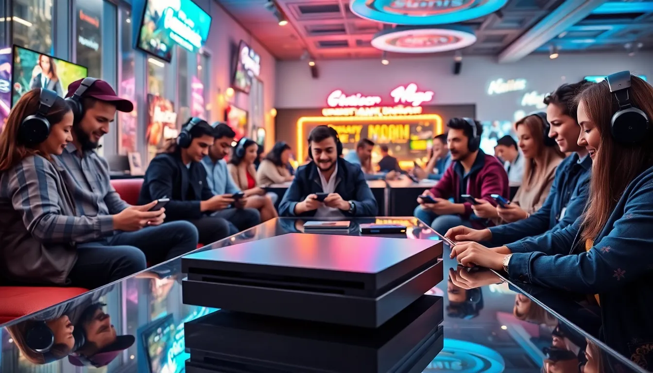 diverse professionals gaming in a modern gaming lounge.