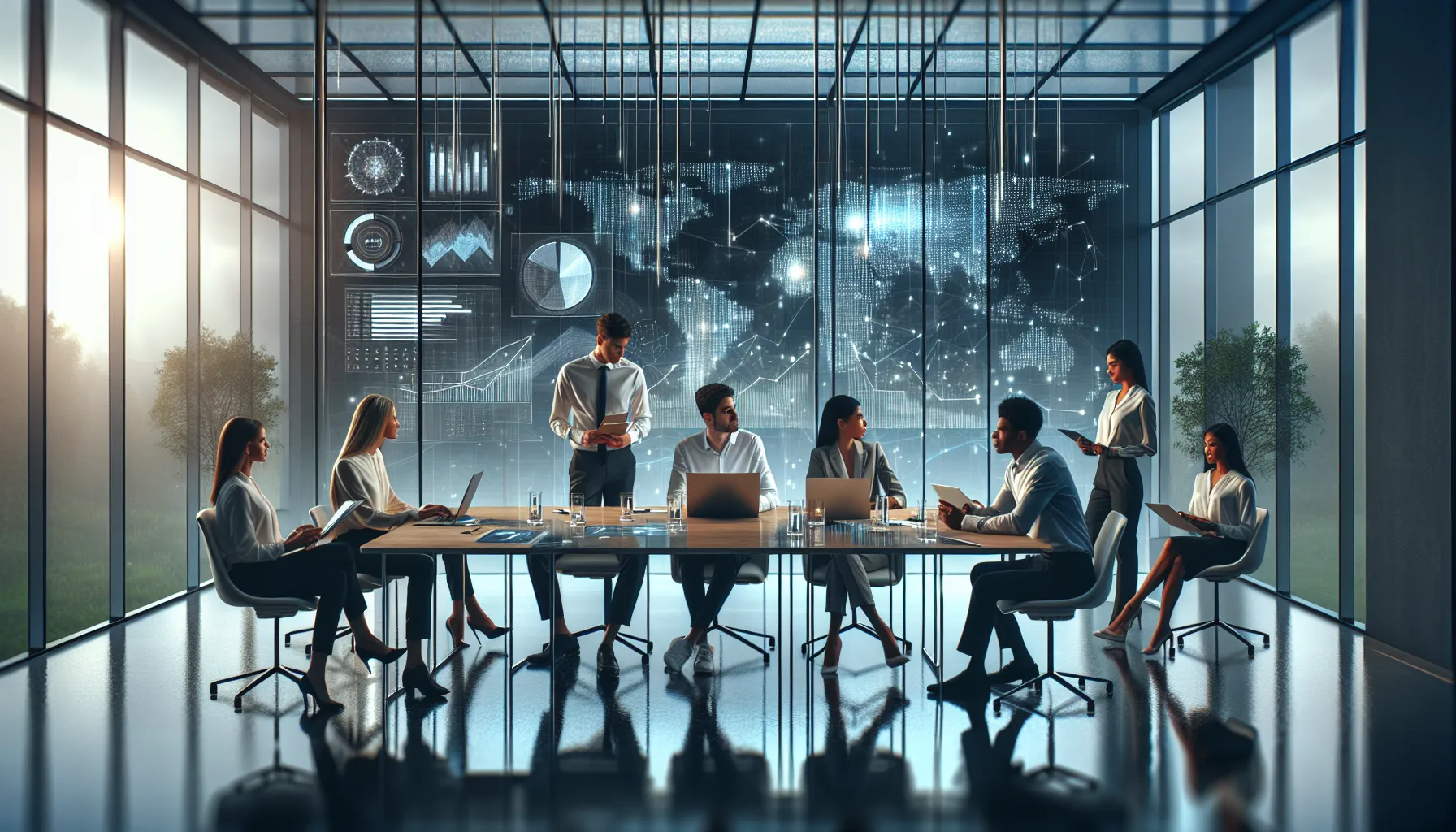 diverse professionals discussing numbers in a modern office.