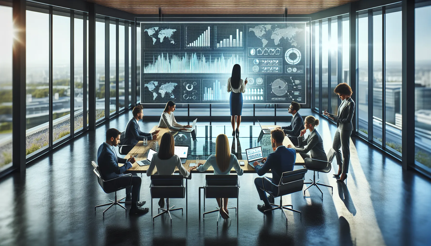 team analyzing data in a modern office.