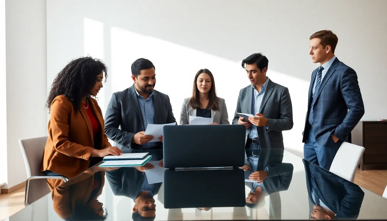 professionals discussing escrow property taxes in a modern office.