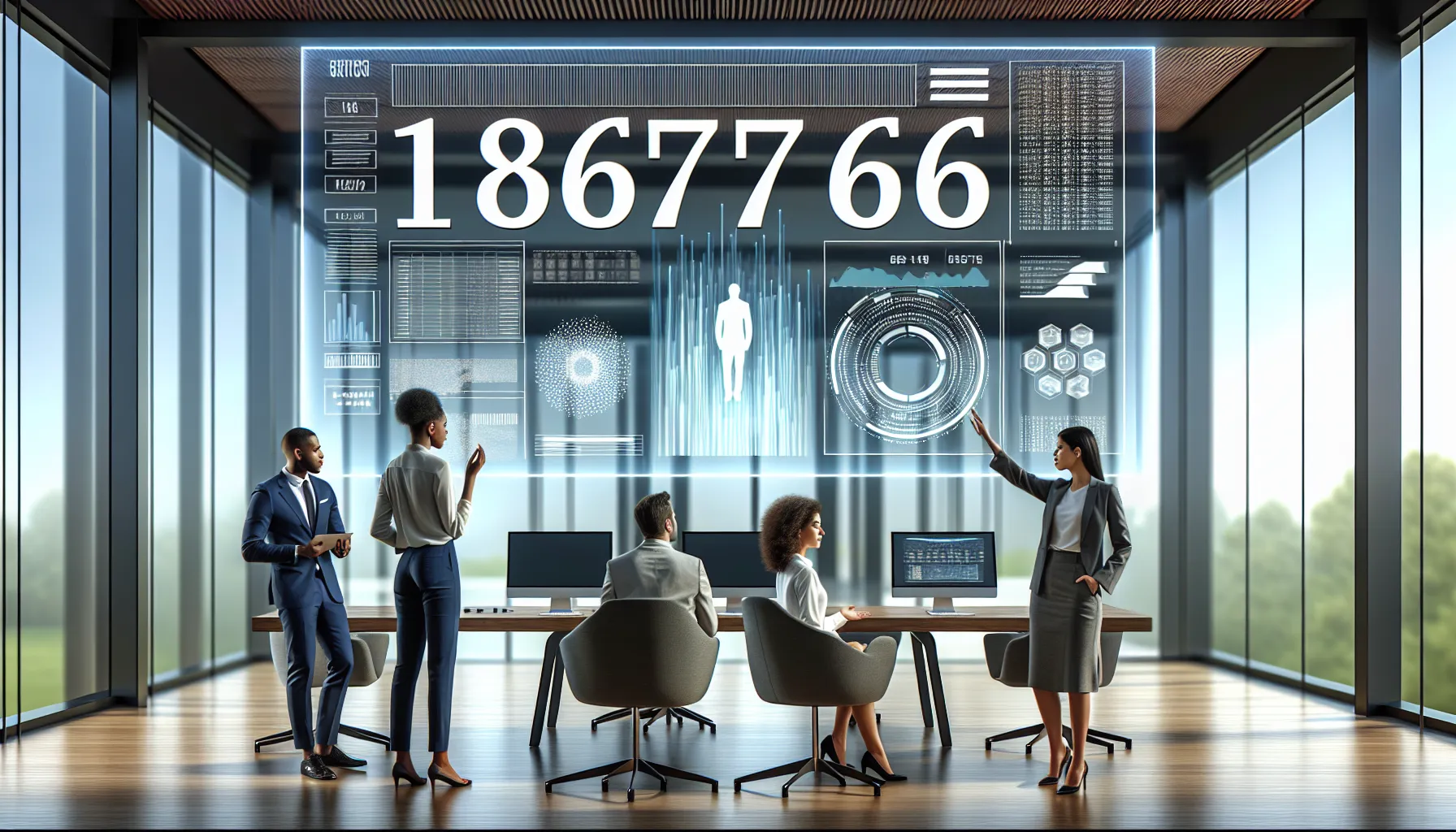 diverse team analyzing data in a modern office setting.