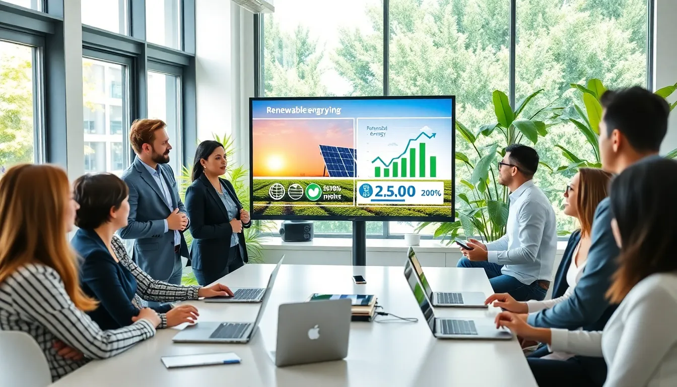 diverse team collaborating on energy solutions in a modern office.