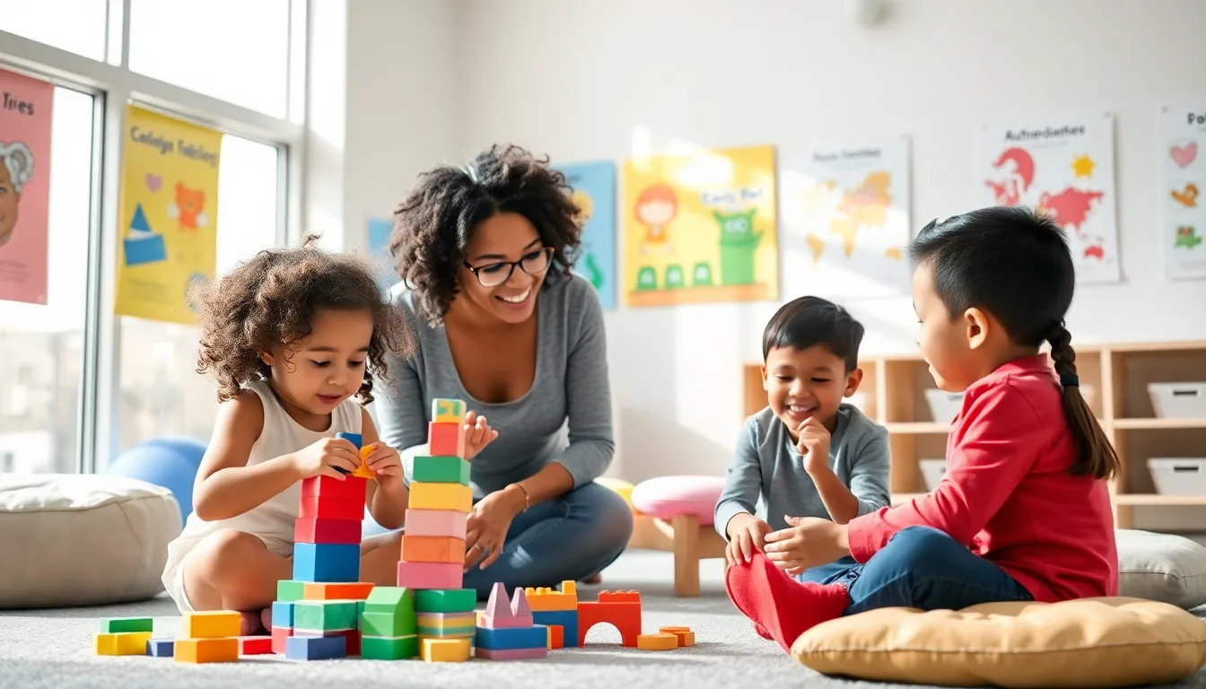 children engaged in activities at a modern child development center.