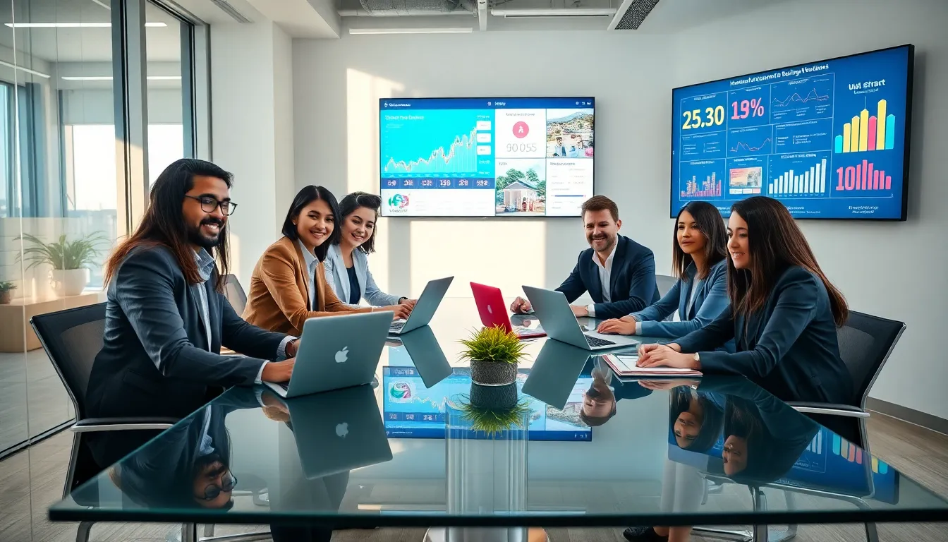 diverse team collaborating in a modern real estate office.