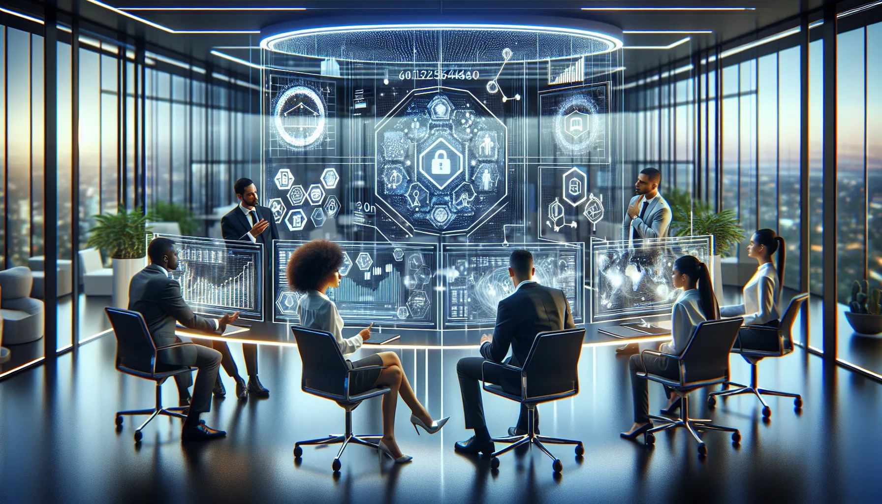 diverse team analyzing data in a modern office environment.