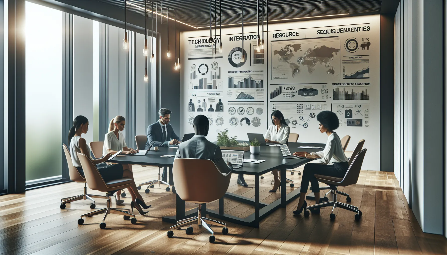 diverse professionals discussing Grayoffsetback technology in a modern office.