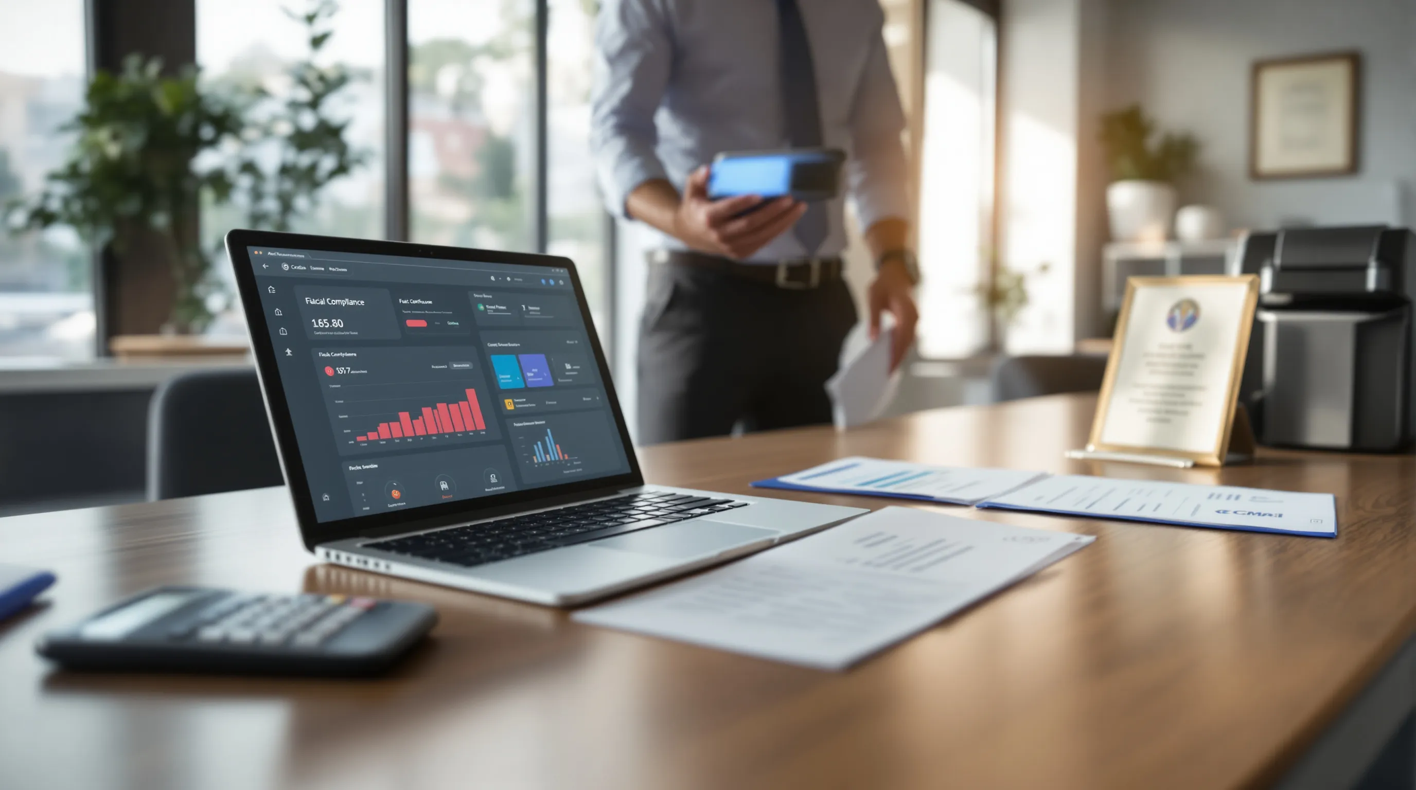 Professional reviewing legal documents and fiscal receipts for vending machine business compliance in Croatia.