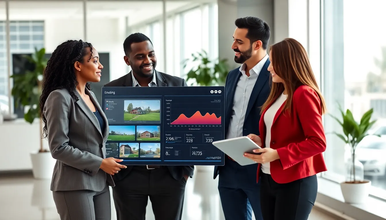 diverse real estate team collaborating in a modern office.