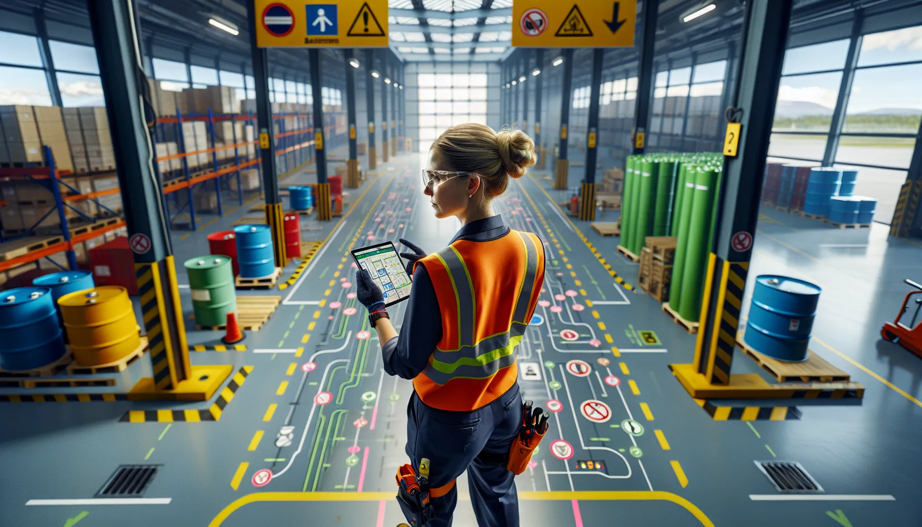 Slik oppbevarer du verktøy og utstyr på en trygg måte 1 Safety coordinator maps safe storage zones in a norwegian warehouse.