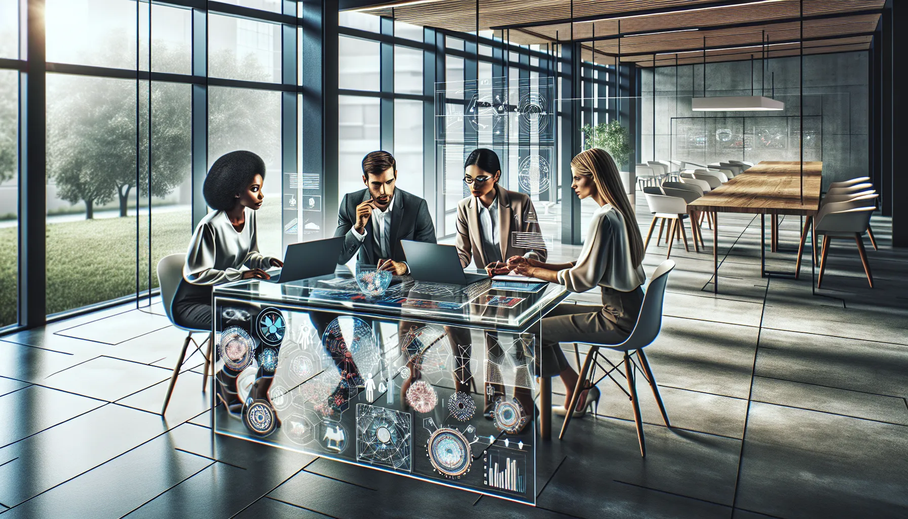 Diverse professionals collaborating on suhjvfu concepts in a modern workspace.