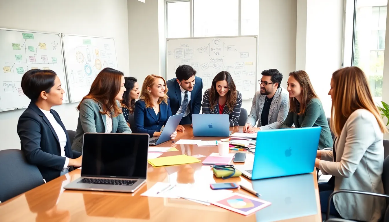 diverse team of event planners collaborating in a modern workspace.