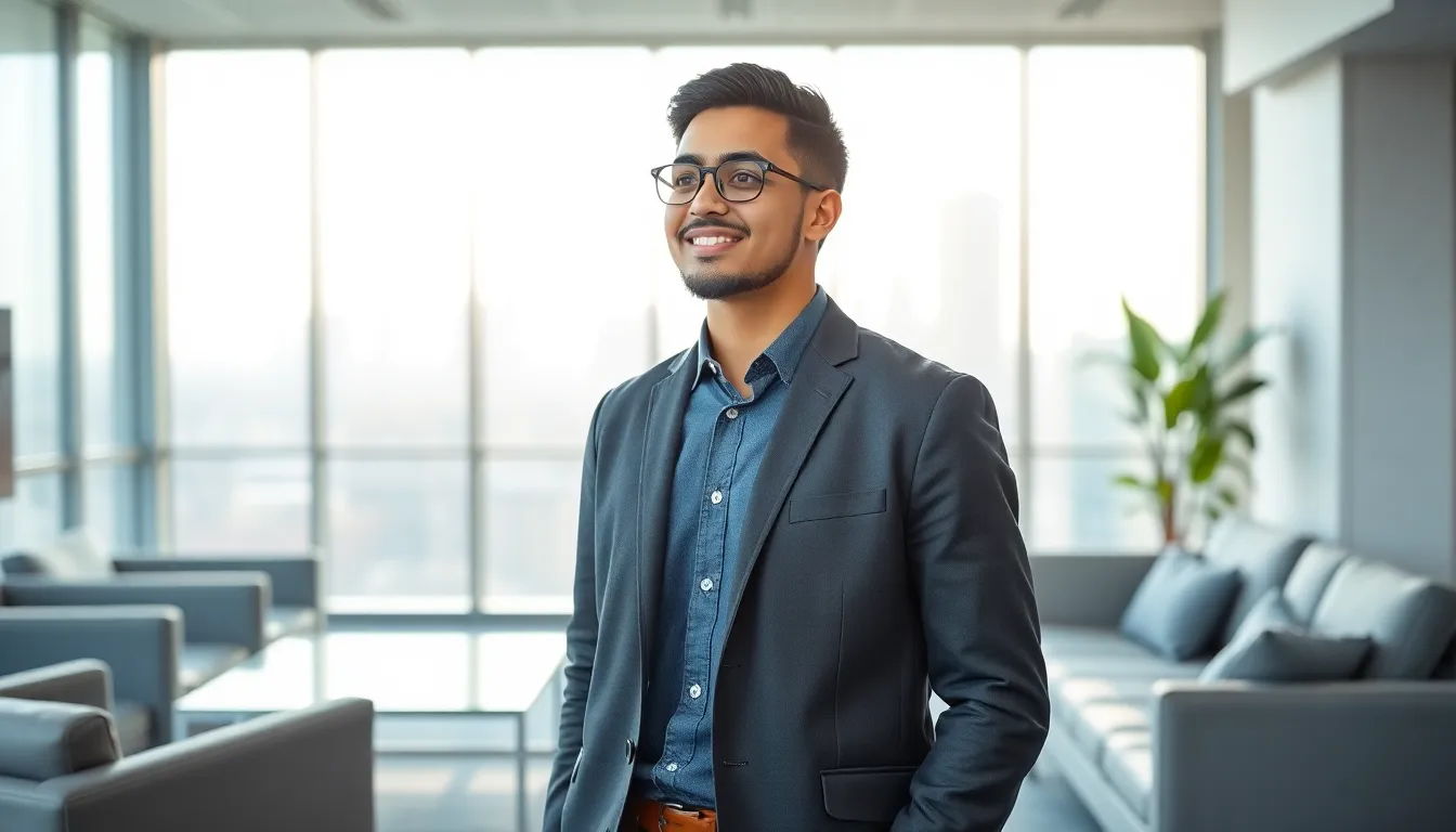 Mohamed Abdelsalam in a modern office, symbolizing ambition and leadership.