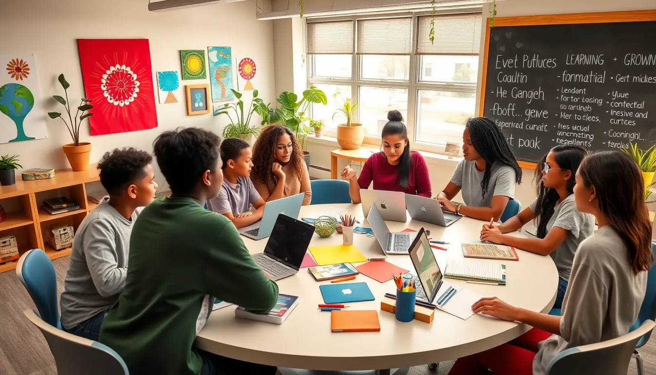 students collaborating in a vibrant alternative education classroom.
