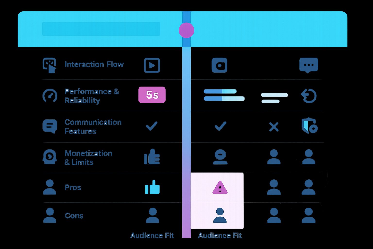 Side-by-side infographic comparing two video chat services by features and performance.