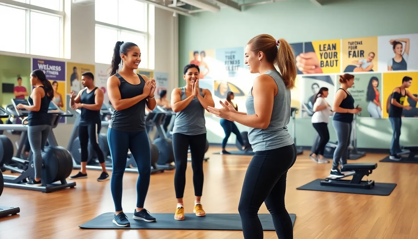 diverse group participating in free fitness training at Planet Fitness.
