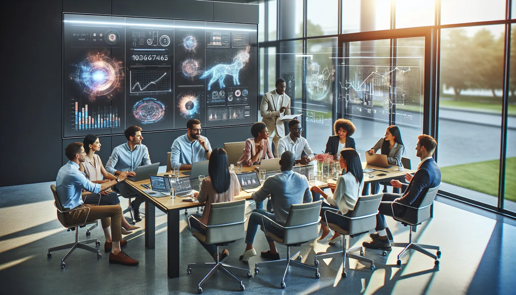 diverse team brainstorming innovative strategies in a modern office.