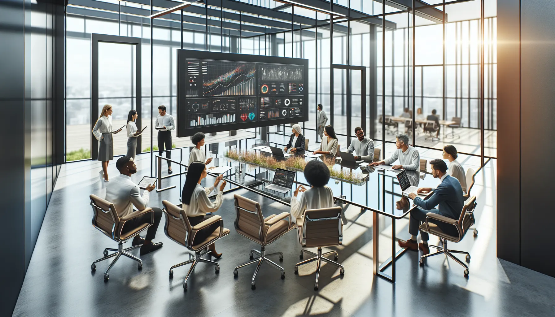 diverse team collaborating in a modern office using Hollcaswell.