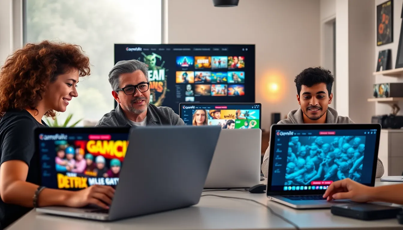 diverse gamers engaged in a collaborative workspace.