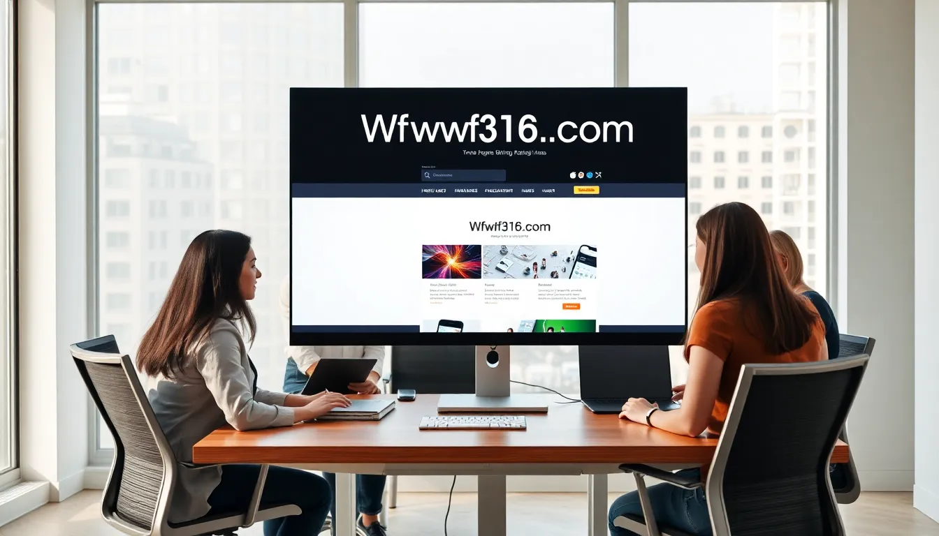 diverse professionals discussing Wfwf316 Com in a modern office.