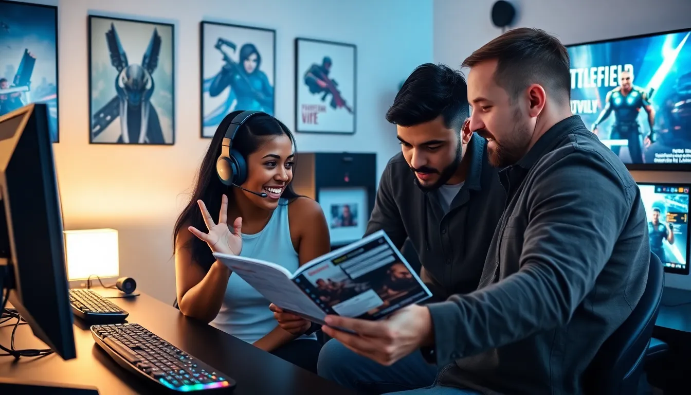 diverse gamers engaged in a ethical gameplay session at a modern gaming setup.