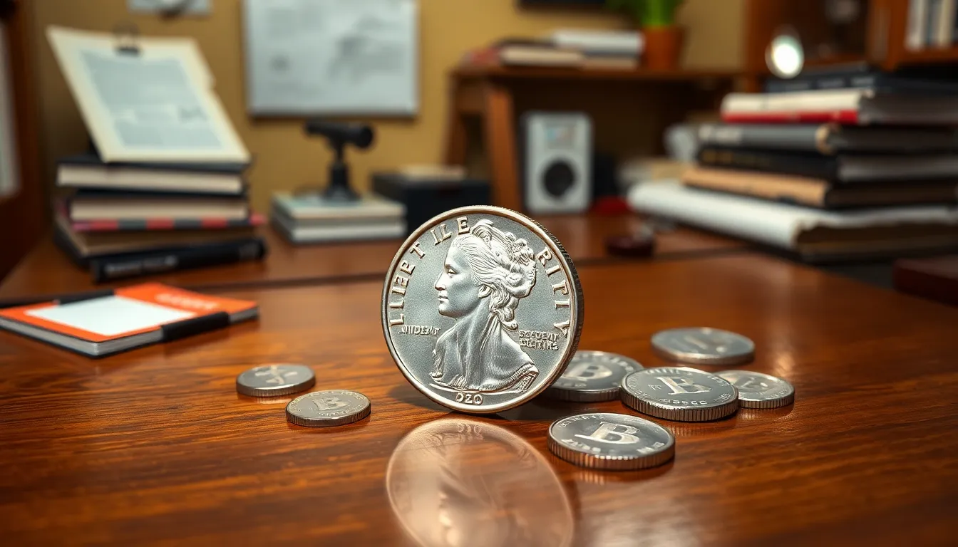 display of modern U.S. coins including a Sacagawea dollar.